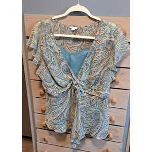 Apt. 9 Blue Paisley Sheer Faux Wrap Top w/Tank- XL – Y2K Romantic Vibes